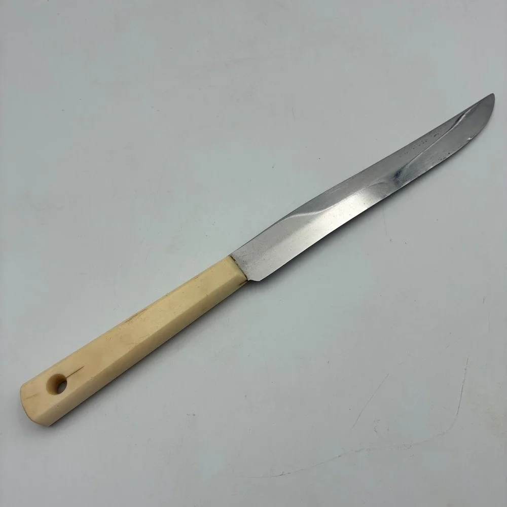 Vintage Stainless Steel Utility Knife Cream Composite Handle 12.5 Inch Slicer